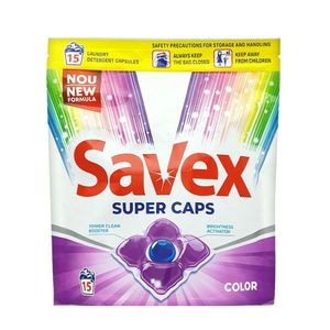 Detergent de rufe capsule Savex Super Caps, curatare puternica, Color, 15 bucati