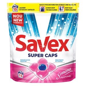 Detergent de rufe capsule Savex Super Caps, curatare puternica, Semana, 15 bucati