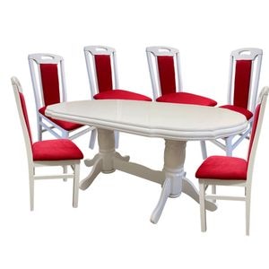 Set Masa Living Sb Nork Alba Plus 6 Scaune Sb Tim, DRIMUS, Lemn, 160x90x96 cm, Alb