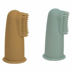 Set 2 periute de dinti pentru deget FreeON, Cu peri moi, Silicon, Curata bland, 0 luni+, Green/Ochre