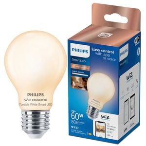 Bec LED inteligent Philips, Wi-Fi, Bluetooth, E27, 7W (60W), 806 lm, temperatura lumina reglabila (2000-5000K), sticla mata, clasa energetica E