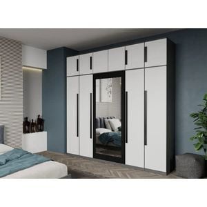 Dulap dormitor Laguna Dallas, 6 usi, cu oglinda, 246. 4x48x240.3 cm, alb-gri