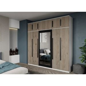 Dulap dormitor Laguna Dallas, 6 usi, cu oglinda, 246.4x48x240.3 cm, alb-crem