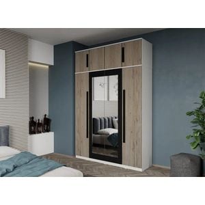 Dulap dormitor Laguna Dallas, 4 usi, cu oglinda, 164.4x48x240.3 cm, alb-crem