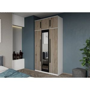 Dulap dormitor Laguna Dallas, 3 usi, cu oglinda, 124x48x240.3 cm, alb-crem