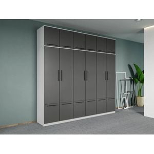 Dulap dormitor Laguna Madrid,  6 usi, 247.4x48x240.3, alb-gri antracit