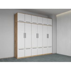 Dulap dormitor Laguna Madrid, 6 usi, 247.4x48x240.3 alb-stejar auriu