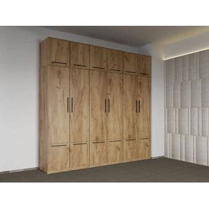 Dulap dormitor Laguna Madrid, 6 usi, 247.4x48x240.3 cm, stejar auriu