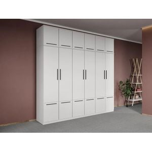 Dulap dormitor Laguna Madrid, 6 usi, 247.4x48x240.3 cm, alb mat