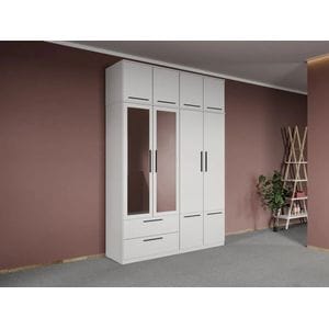 Dulap dormitor Laguna Madrid, 4 usi, cu oglinda, 164.4x48x240.3 cm, alb