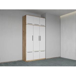 Dulap dormitor Laguna Madrid, 3 usi, 124x48x240.3 cm, alb-stejar auriu 