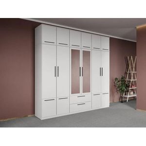 Dulap dormitor Laguna Madrid, 6 usi, cu oglinda, 247.4x48x240.3, alb