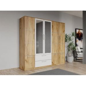 Dulap dormitor Laguna Acapulco, 5 usi, cu oglinda, 205.4x48x192.5 cm, stejar auriu 