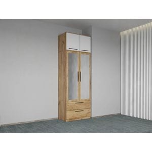 Dulap dormitor Laguna Madrid, 2 usi, cu oglinda, 83x48x240.3 cm, alb-stejar 