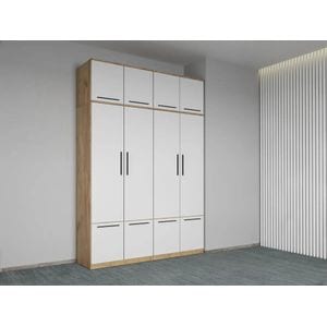 Dulap dormitor Laguna Madrid, 4 usi, 164.4x48x240.3 cm, alb-stejar auriu 