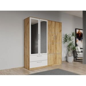 Dulap dormitor Laguna Acapulco, 4 usi, cu oglinda, 164.4x48x192.5 cm, alb-stejar auriu 