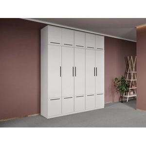 Dulap dormitor Laguna Madrid, 5 usi, 205.4x48x240.3 cm, alb mat