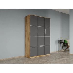 Dulap dormitor Laguna Acapulco, 3 usi, 124x48x192.5 cm, gri-stejar auriu