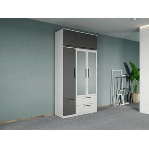 Dulap dormitor Laguna Madrid, 3 usi, cu oglinda, 124x48x240.3 cm, alb-gri