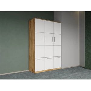 Dulap dormitor Laguna Acapulco, 3 usi, 124x48x192.5 cm, alb-stejar auriu