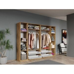 Dulap dormitor Laguna Acapulco, 6 usi, 4 oglinzi, 248x48x192.5 cm, alb-stejar auriu