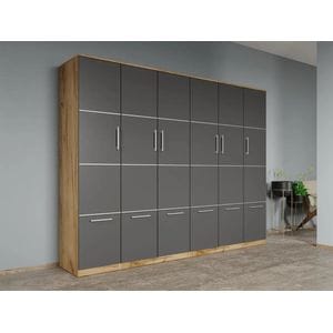 Dulap dormitor Laguna Acapulco, 6 usi, 248x48x192.5 cm, gri-stejar auriu