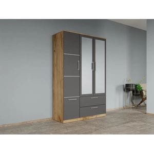 Dulap dormitor Laguna Acapulco, 3 usi, cu oglinda, 124x48x192.5 cm, gri-stejar auriu