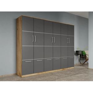 Dulap dormitor Laguna Acapulco, 6 usi, 247.4x48x192.5 cm, gri-stejar auriu