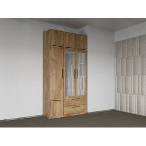 Dulap dormitor Laguna Madrid, 3 usi, cu oglinda, 124x48x240.3 cm, stejar auriu