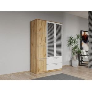Dulap dormitor Laguna Acapulco, 3 usi, cu oglinda, 124x48x192.5 cm, alb-stejar auriu