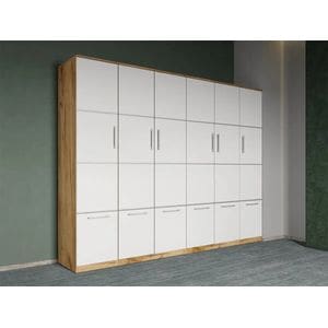 Dulap dormitor Laguna Acapulco, 6 usi,  248x48x192.5 cm, alb-stejar auriu