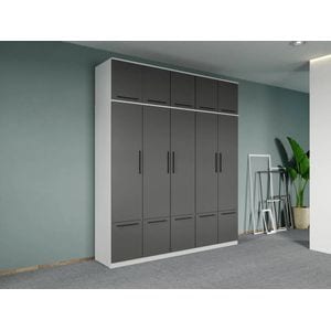 Dulap dormitor Laguna Madrid, 5 usi, 205.4x48x240.3 cm, alb-gri