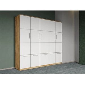 Dulap dormitor Laguna Acapulco 5U, 205.4x48x192.5 cm, alb-stejar auriu