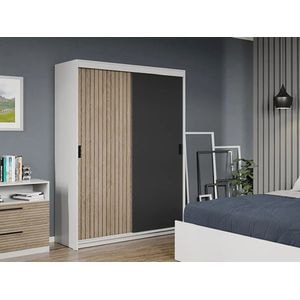 Dulap dormitor Laguna Line, 138x55x194.8 cm, gri-stejar natur