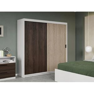Dulap dormitor Laguna Line, 184x55x194.8 cm, stejar inchis-stejar natur