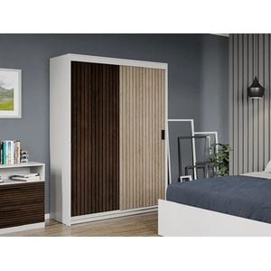 Dulap dormitor Laguna Line, 138x55x194.8 cm, stejar inchis-stejar natur