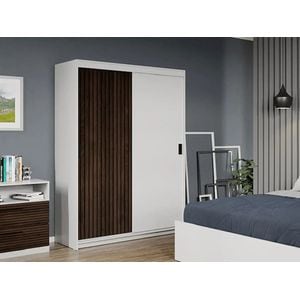 Dulap dormitor Laguna Line, 138x55x194.8 cm, alb-stejar inchis