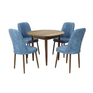 Set masa si scaune living Aris & Artemis, 5 piese, nuc-albastru