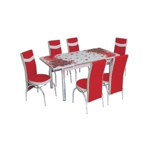 Set masa si scaune living Amaryllis Red, 7 piese, rosu-alb