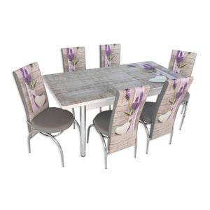 Set masa si scaune living Rustic, 7 piese, crem