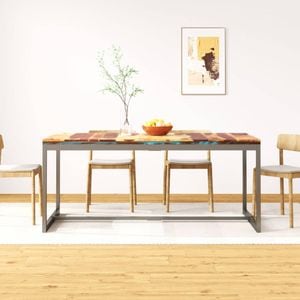 Masa de bucatarie vidaXL, lemn masiv de sheesham si otel, 180x90x76 cm, maro