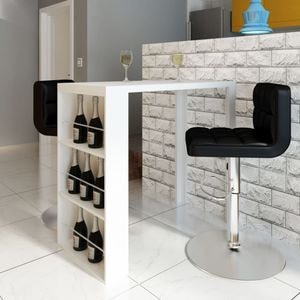Masa de bar vidaXL, MDF, 2 persoane, suport pentru sticle de vin, 117 x 57 x 106 cm, alb lucios 