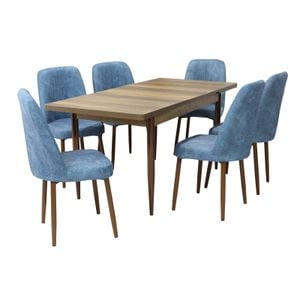 Set masa si scaune bucatarie Aris & Artemis, 7 piese, nuc-bleu
