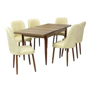 Set masa si scaune bucatarie Aris & Artemis, 7 piese, nuc-crem
