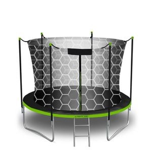 Trambulina de gradina DacEnergy, D 312 cm, greutate suportata 150 kg, Negru/Verde