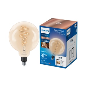 Bec LED inteligent vintage Philips, filament transparent, Wi-Fi, Bluetooth, G200, E27, 6.7W (40W), 470 lm, temperatura lumina reglabila (2700-6500K), 20 cm