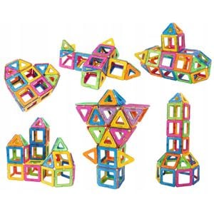 Set Inteligent de Constructie Magnetic IdealSTORE The World of Blocks 3D, numeroase posibilitati de construit, Educativ-Creativ, jucarie STEM, include 70 piese