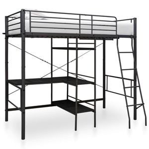 Cadru de pat supraetajat cu masa vidaXL, negru, 90 x 200 cm, metal