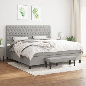 Pat box spring cu saltea vidaXL, gri deschis, 200x200 cm, textil