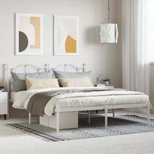 Cadru de pat metalic cu tablie vidaXL, alb, 160x200 cm
